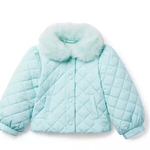 Janie and Jack Light Blue Quilted Puffer with Faux Fur Collar